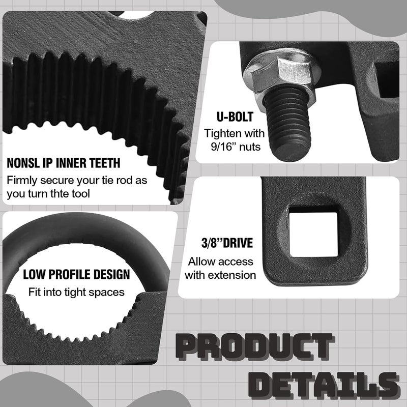 Couslcd Inner Tie Rod Removal Tool,with Non-Slip Teeth for Inner Tie Rod Removal and Installation Inner Tie Rod Tool Inner Tie Rod U-Wrench,3/8" Carbon Steel Inner Low Profile Tool for Car Chassis Rocker - Image 4